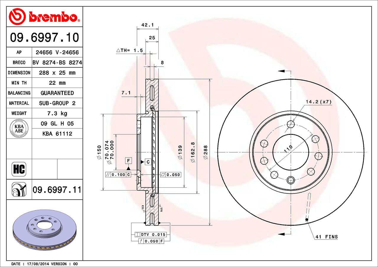 SAAB Brembo Disc Brake Rotor - Front (288mm) 32025723